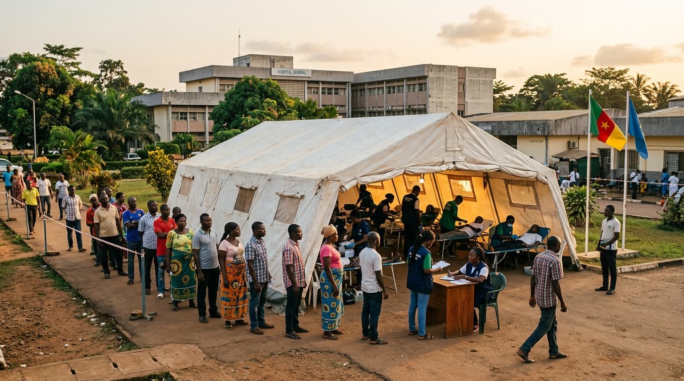 Campagne de don de sang devant un hôpital camerounais